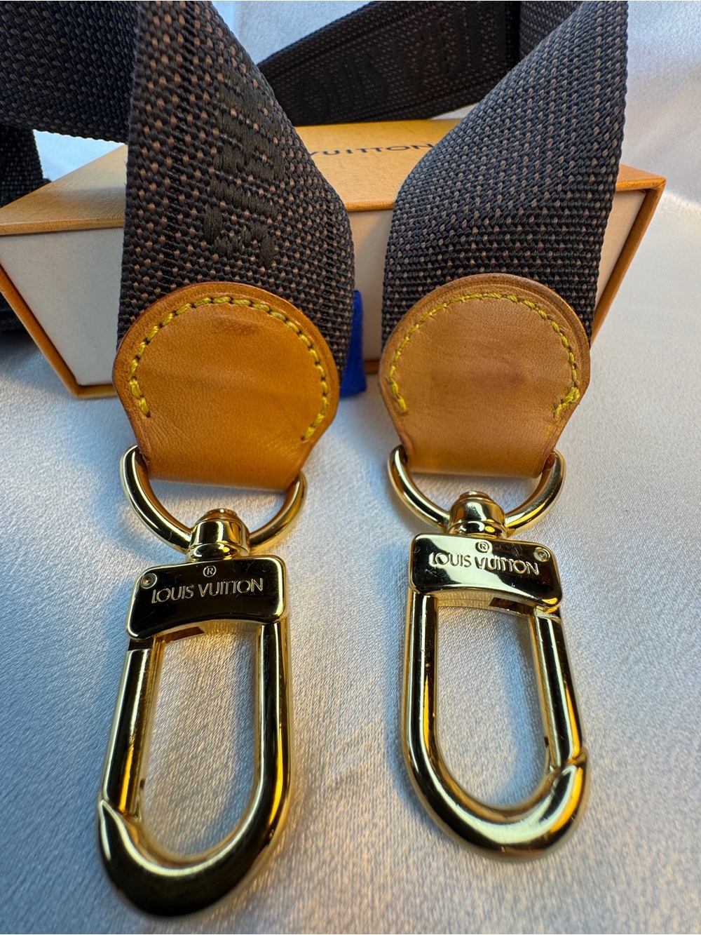 Louis Vuitton Stamped Brown Canvas Bag Strap with Tan Leather & Gold Hardware - Picture 8 of 16